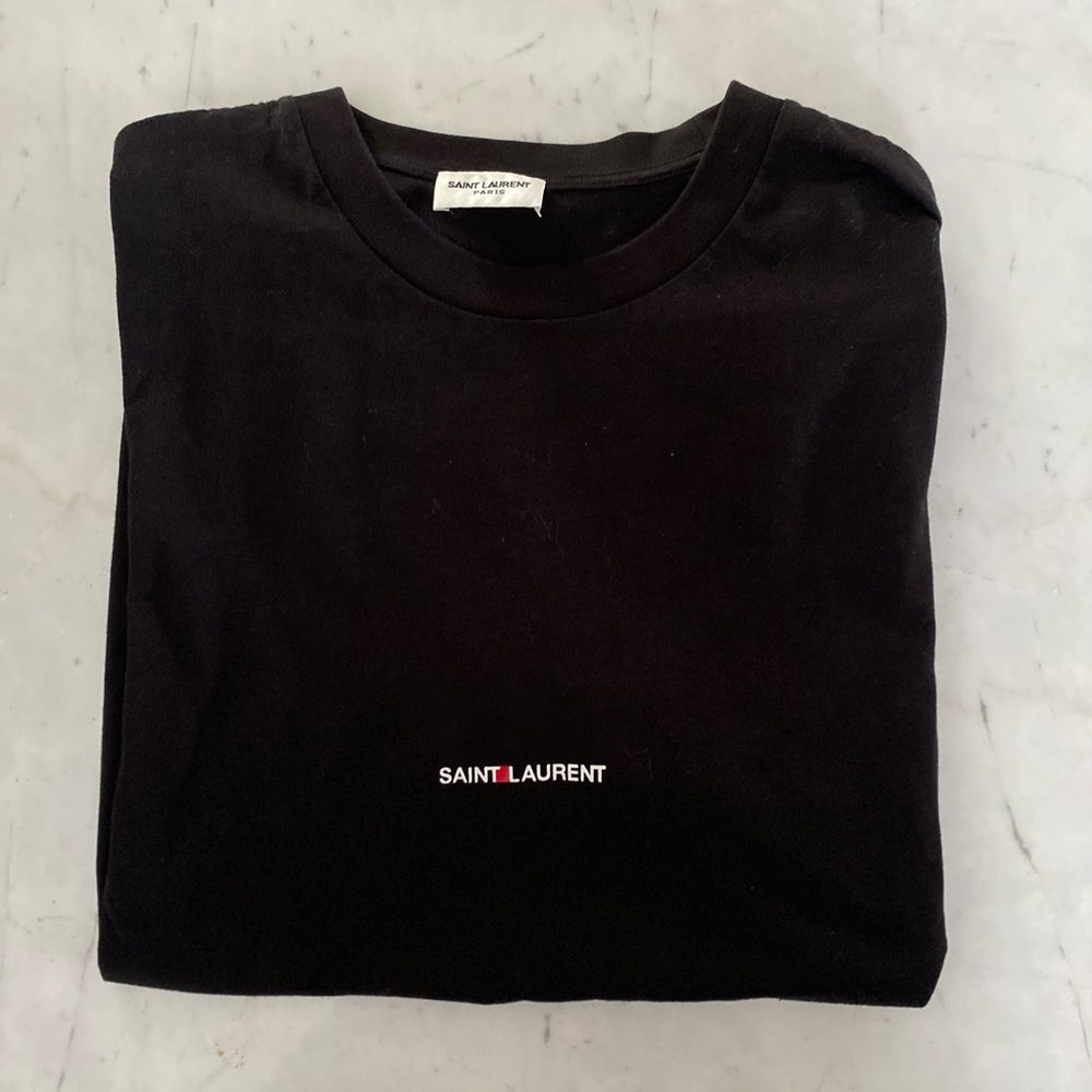 SAINT LAURENT Paris mini logo black t shirt